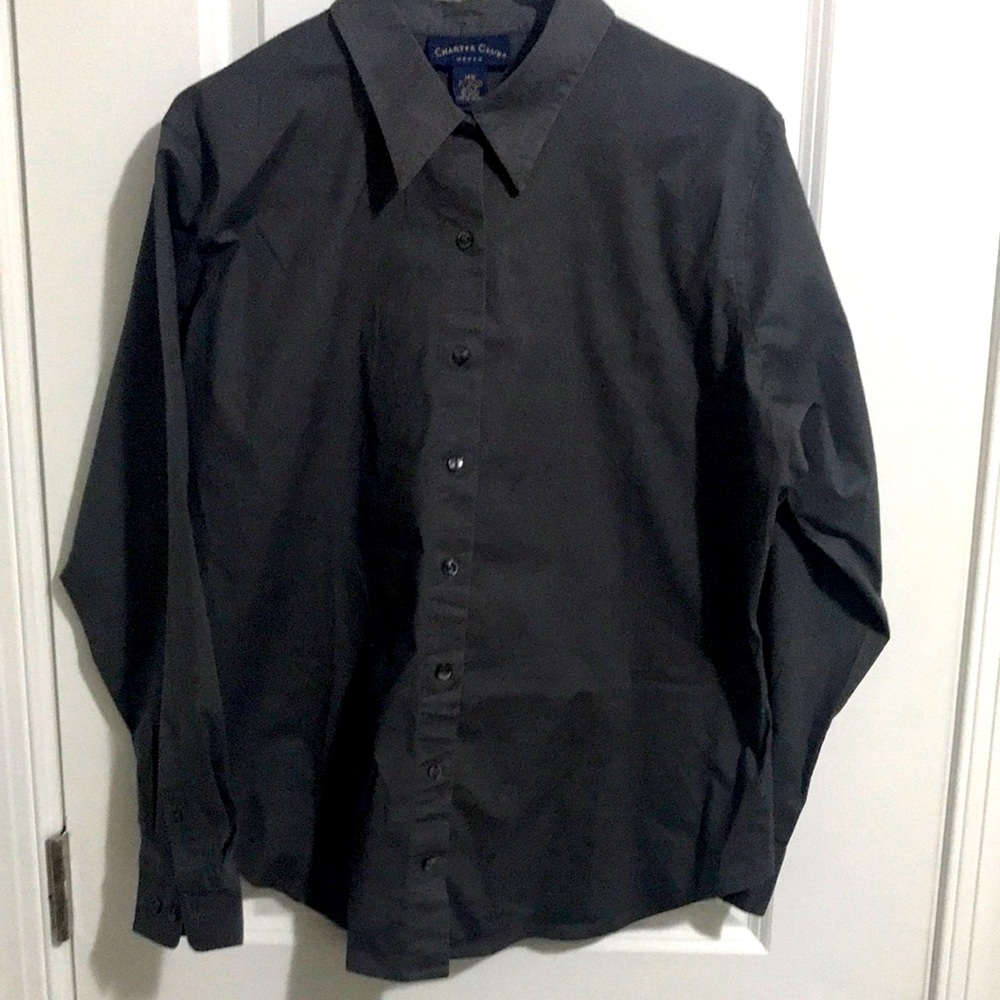 Charter Club size 14W dark grey stretchy button down cotton spandex